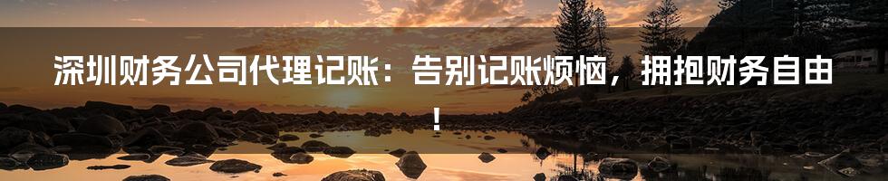 深圳财务公司代理记账:告别记账烦恼,拥抱财务自由!