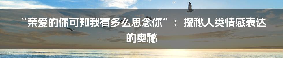 “亲爱的你可知我有多么思念你”:探秘人类情感表达的奥秘