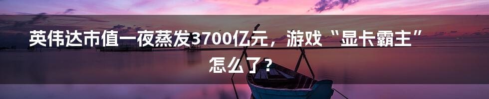 英伟达市值一夜蒸发3700亿元,游戏“显卡霸主”怎么了?