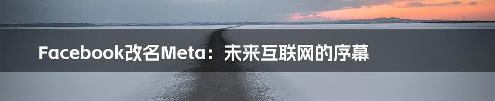 Facebook改名Meta:未来互联网的序幕