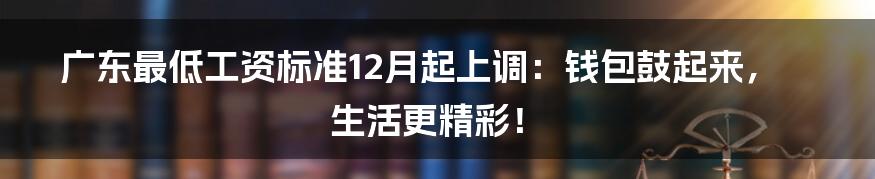 广东最低工资标准12月起上调:钱包鼓起来,生活更精彩!