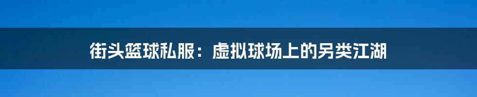街头篮球私服：虚拟球场上的另类江湖