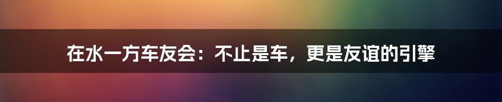 在水一方车友会:不止是车,更是友谊的引擎