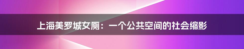 上海美罗城女厕:一个公共空间的社会缩影
