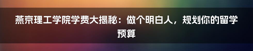 燕京理工学院学费大揭秘：做个明白人，规划你的留学预算