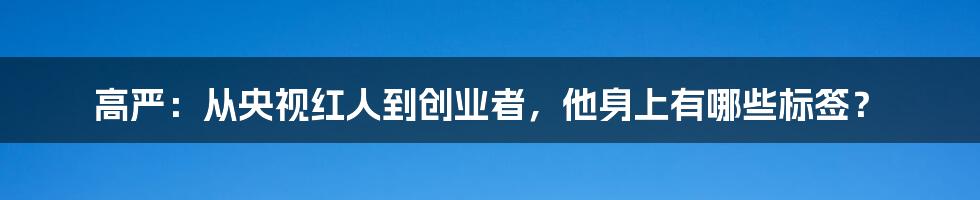 高严:从央视红人到创业者,他身上有哪些标签?
