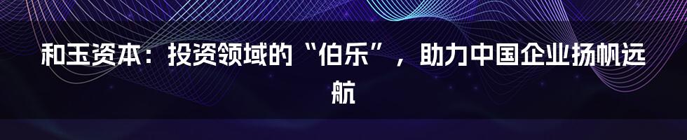 和玉资本:投资领域的“伯乐”,助力中国企业扬帆远航