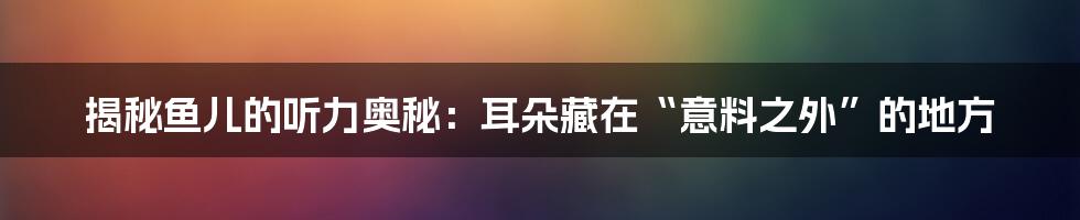 揭秘鱼儿的听力奥秘:耳朵藏在“意料之外”的地方