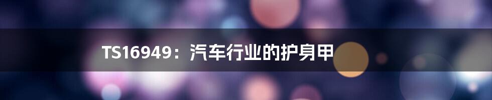 TS16949:汽车行业的护身甲