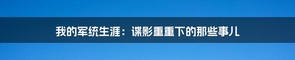 我的军统生涯：谍影重重下的那些事儿