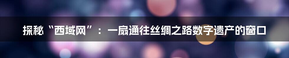 探秘“西域网”:一扇通往丝绸之路数字遗产的窗口
