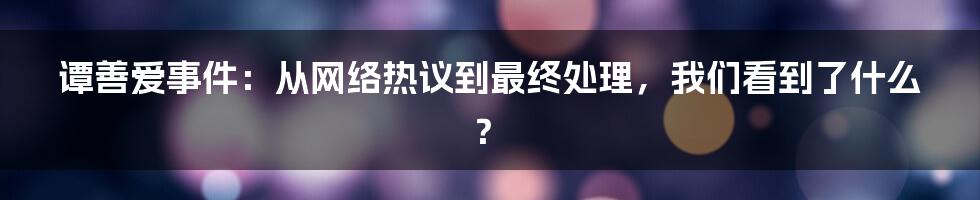 谭善爱事件:从网络热议到最终处理,我们看到了什么?