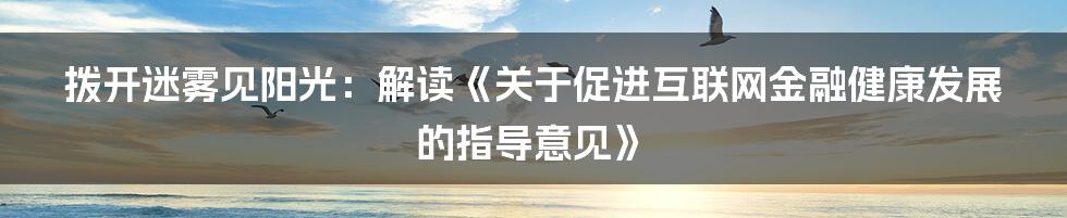 拨开迷雾见阳光：解读《关于促进互联网金融健康发展的指导意见》