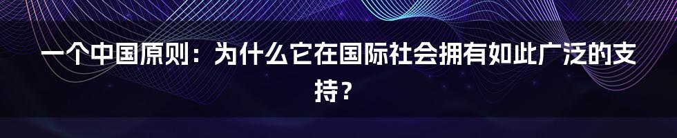 一个中国原则:为什么它在国际社会拥有如此广泛的支持?