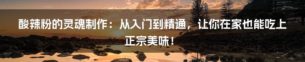 酸辣粉的灵魂制作：从入门到精通，让你在家也能吃上正宗美味！