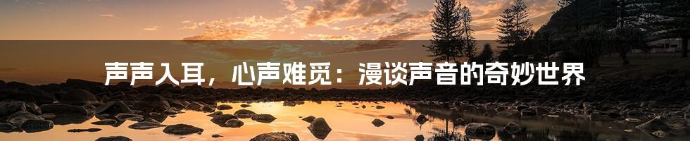 声声入耳,心声难觅:漫谈声音的奇妙世界