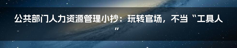 公共部门人力资源管理小抄:玩转官场,不当“工具人”