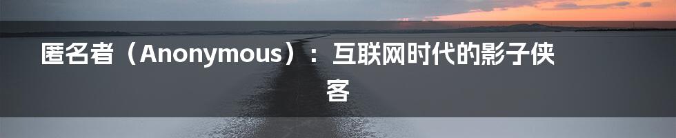 匿名者(Anonymous):互联网时代的影子侠客