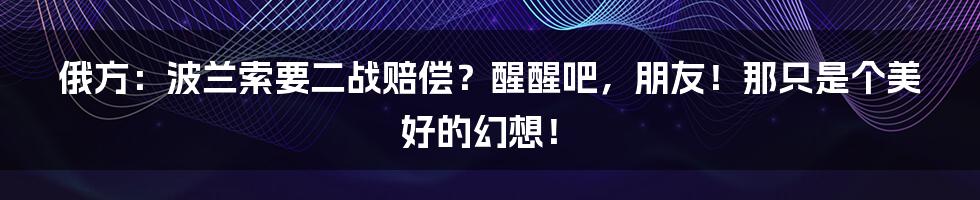 俄方：波兰索要二战赔偿？醒醒吧，朋友！那只是个美好的幻想！