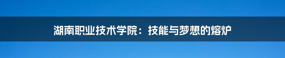 湖南职业技术学院：技能与梦想的熔炉