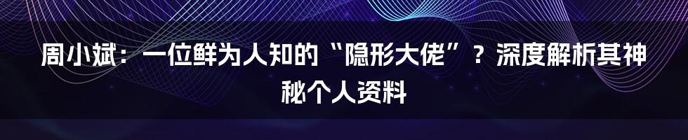 周小斌:一位鲜为人知的“隐形大佬”?深度解析其神秘个人资料