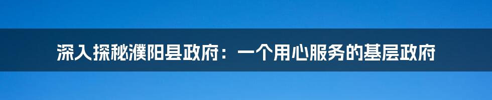 深入探秘濮阳县政府:一个用心服务的基层政府