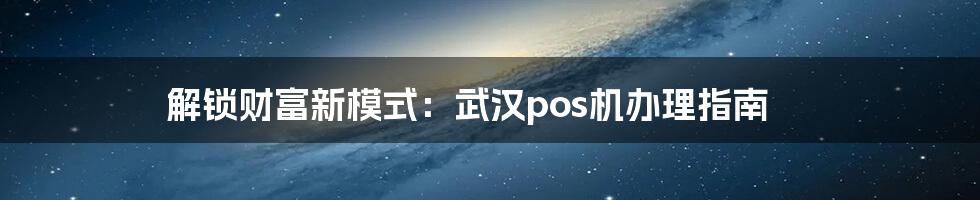 解锁财富新模式:武汉pos机办理指南