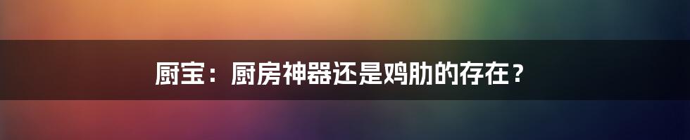 厨宝:厨房神器还是鸡肋的存在?