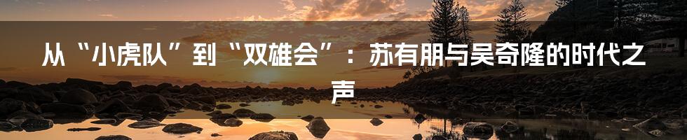 从“小虎队”到“双雄会”:苏有朋与吴奇隆的时代之声