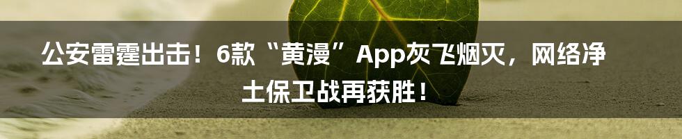 公安雷霆出击！6款“黄漫”App灰飞烟灭，网络净土保卫战再获胜！