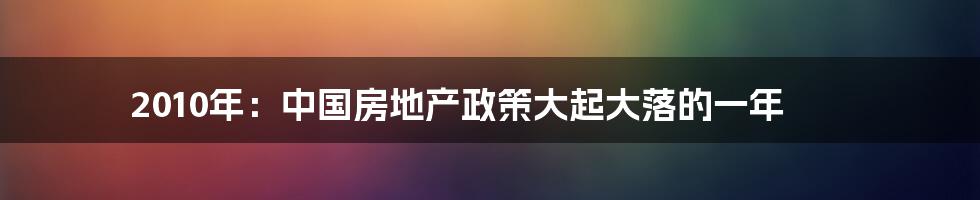 2010年：中国房地产政策大起大落的一年