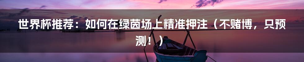 世界杯推荐:如何在绿茵场上精准押注(不赌博,只预测!)
