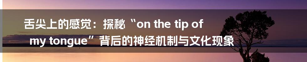 舌尖上的感觉:探秘“on the tip of my tongue”背后的神经机制与文化现象