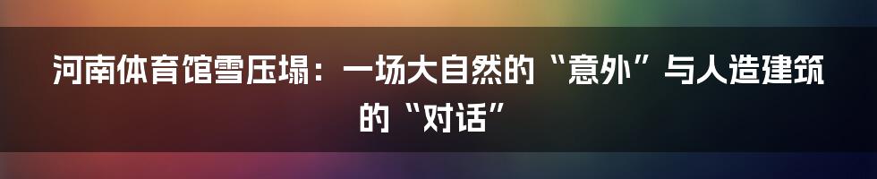河南体育馆雪压塌:一场大自然的“意外”与人造建筑的“对话”