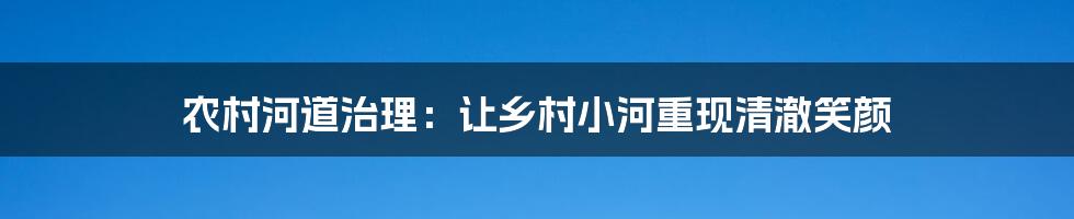 农村河道治理:让乡村小河重现清澈笑颜