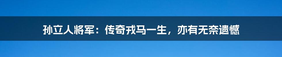 孙立人将军：传奇戎马一生，亦有无奈遗憾