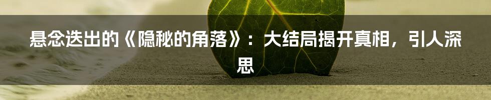 悬念迭出的《隐秘的角落》：大结局揭开真相，引人深思