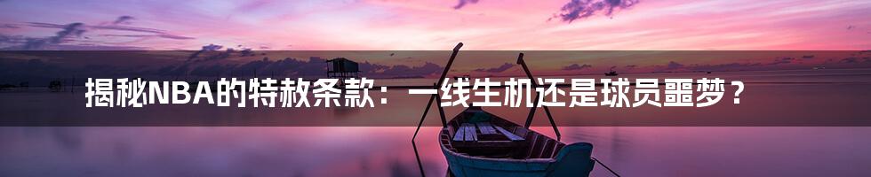 揭秘NBA的特赦条款:一线生机还是球员噩梦?