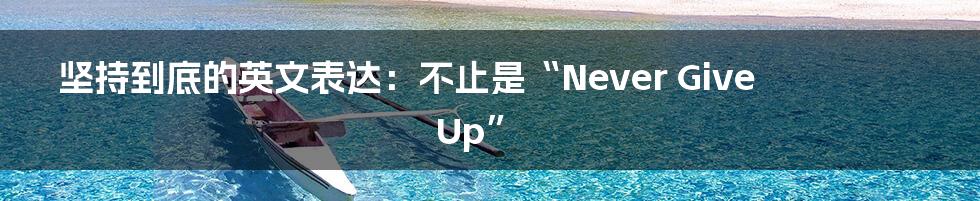 坚持到底的英文表达：不止是“Never Give Up”