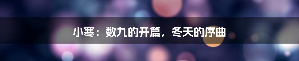 小寒：数九的开篇，冬天的序曲