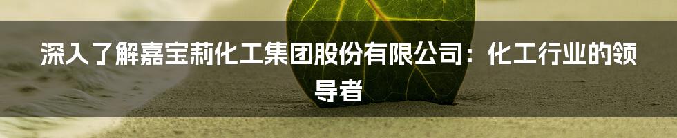 深入了解嘉宝莉化工集团股份有限公司:化工行业的领导者