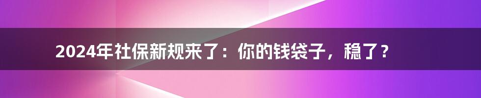 2024年社保新规来了:你的钱袋子,稳了?