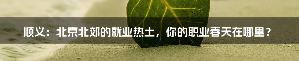 顺义:北京北郊的就业热土,你的职业春天在哪里?