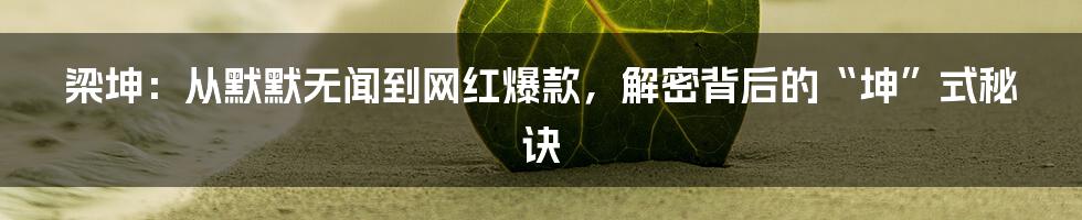 梁坤：从默默无闻到网红爆款，解密背后的“坤”式秘诀