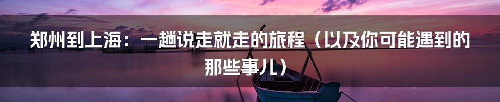 郑州到上海:一趟说走就走的旅程(以及你可能遇到的那些事儿)