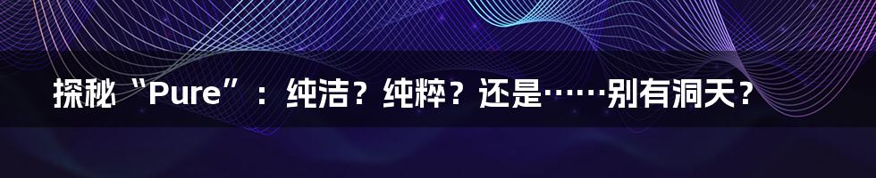 探秘“Pure”：纯洁？纯粹？还是……别有洞天？