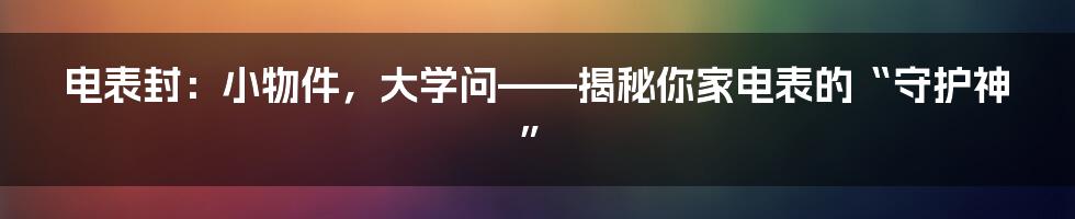 电表封：小物件，大学问——揭秘你家电表的“守护神”