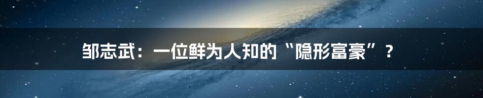 邹志武：一位鲜为人知的“隐形富豪”？