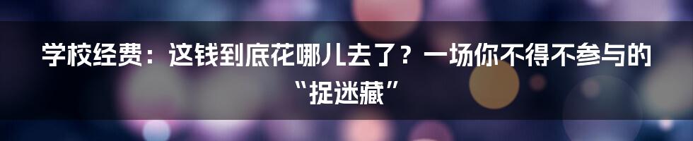 学校经费：这钱到底花哪儿去了？一场你不得不参与的“捉迷藏”
