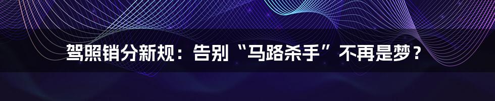 驾照销分新规：告别“马路杀手”不再是梦？